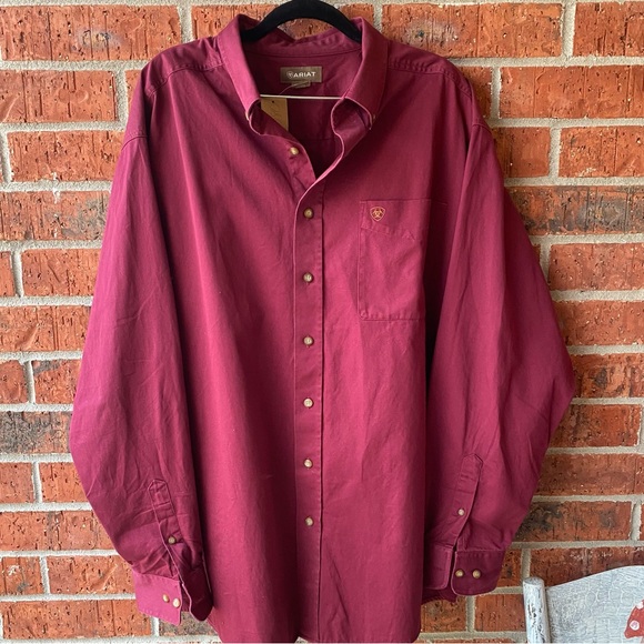 Ariat Men’s Size 2XL Maroon Long Sleeves Western Button Up Shirt 100% Cotton - Picture 1 of 5